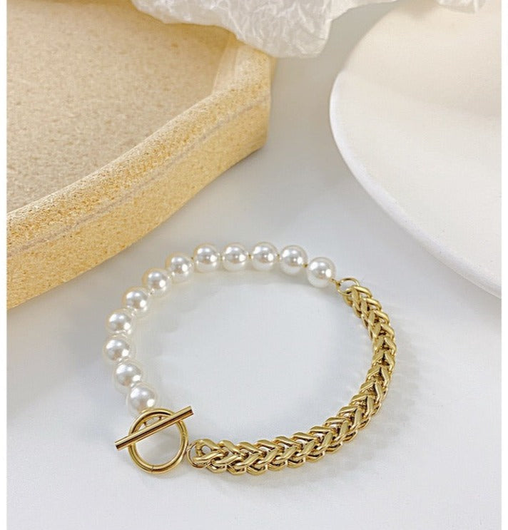 Pulsera de acero inoxidable y Perlas