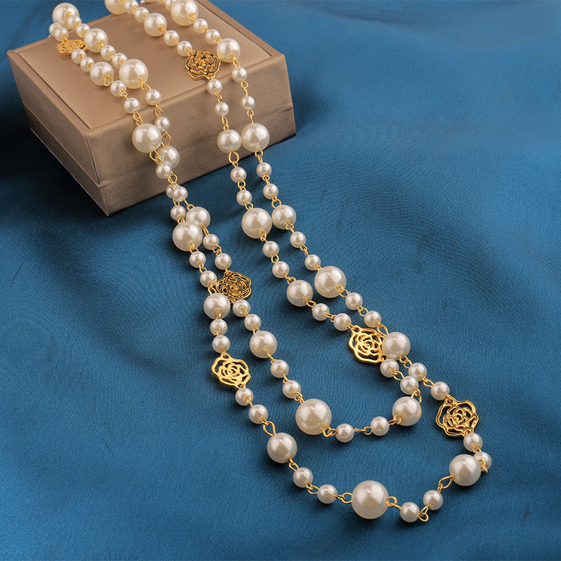 Vintage Pearl and Rose Necklace