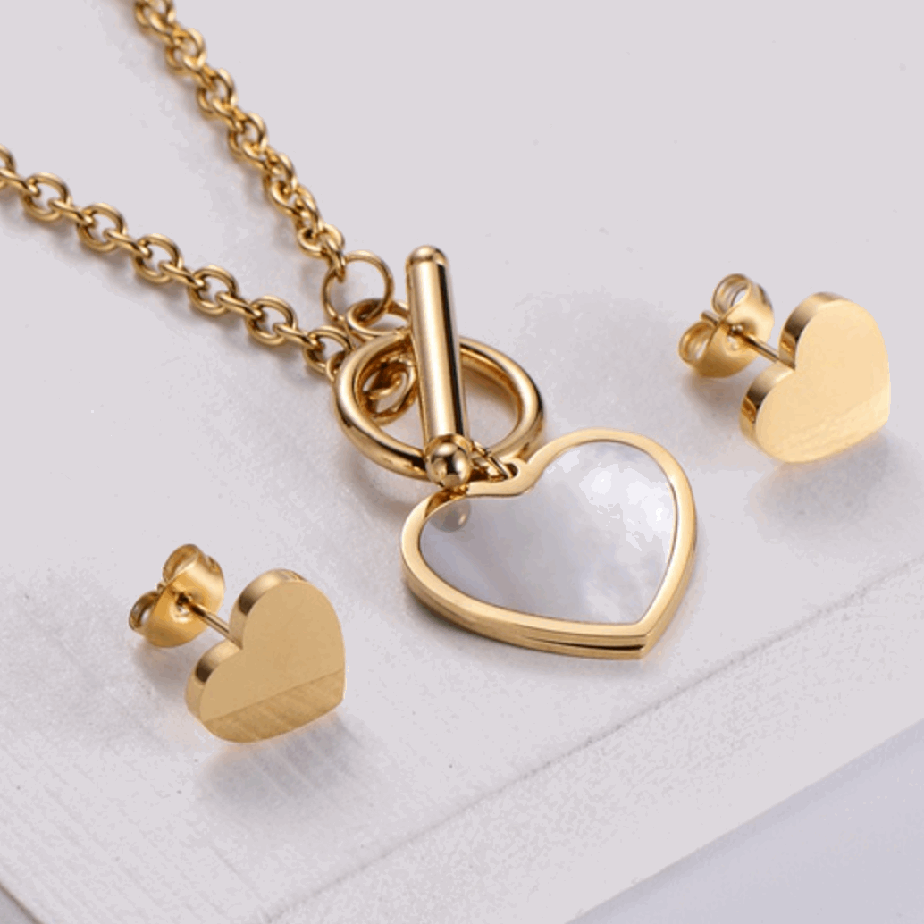 Buckle Heartshaped Pendant Necklace Earrings Set ⚡️