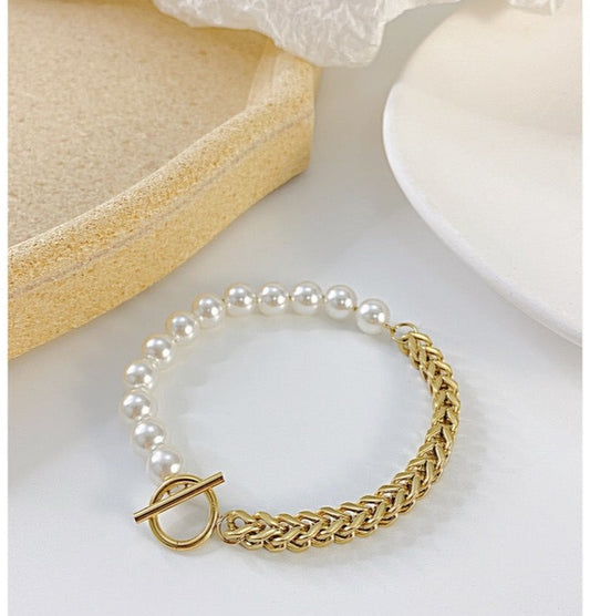 Pulsera de acero inoxidable y Perlas 